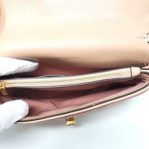 Tory Burch Kira Chevron Chain Wallet Purse Leather Pink Moon Rolled Brass 64086 - Picture 7 of 10